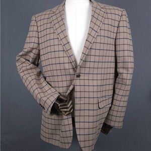 Paul Fredrick Tan and Navy Grid Blazer